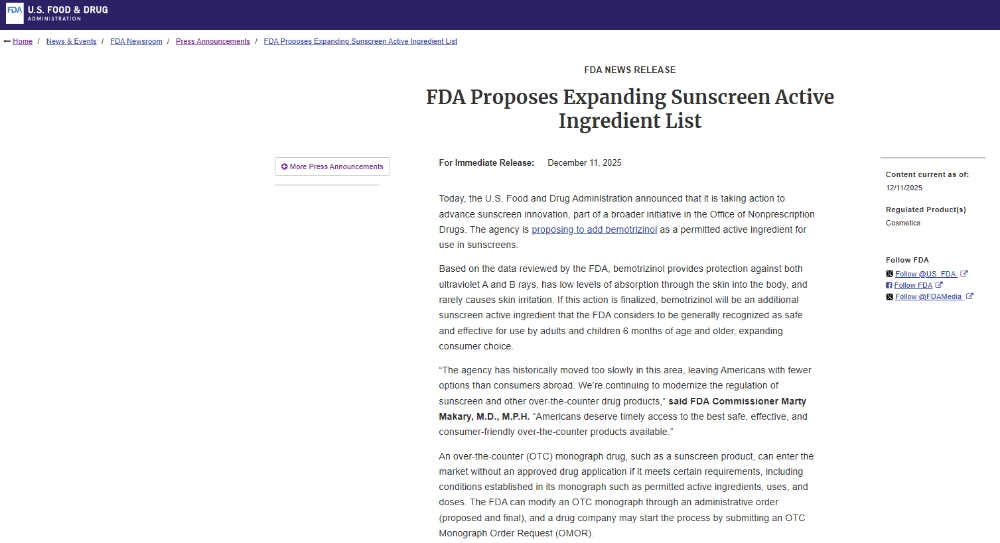 Bemotrizinol sunscreen approval